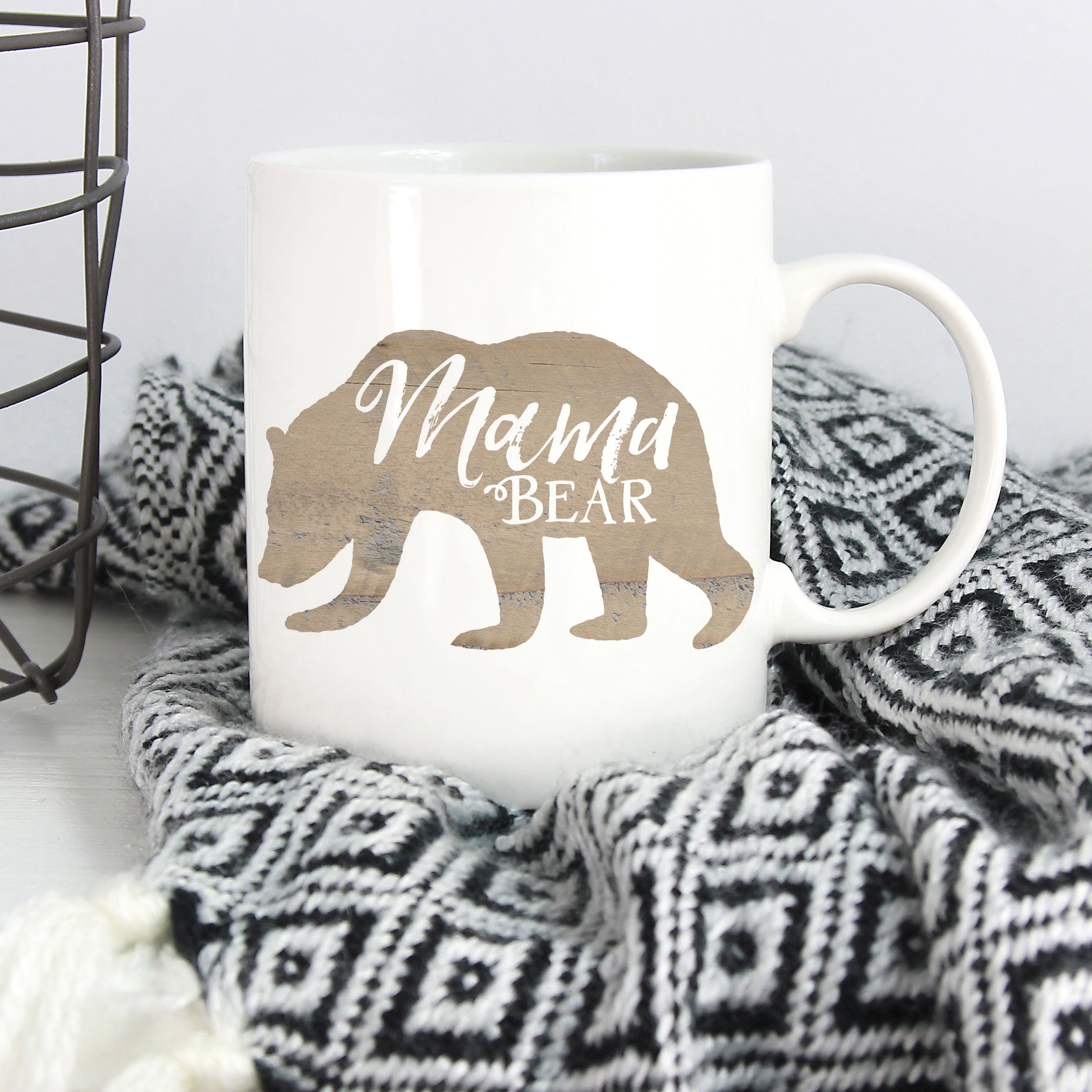 Mama Bear Outline Natural Brown 15 Ounce Glossy Porcelain Ceramic Coffee Mug
