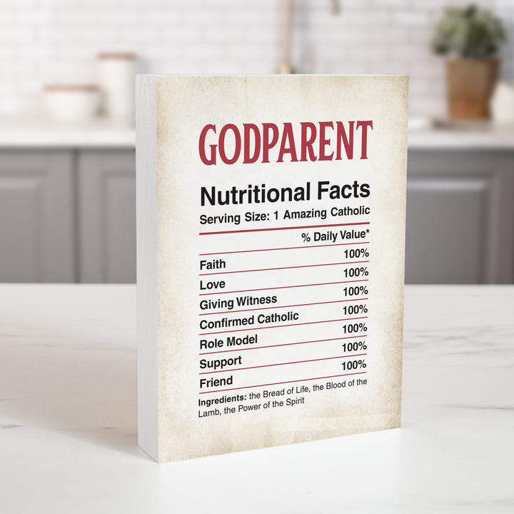Godparent Nutritional Facts Wood Block Décor