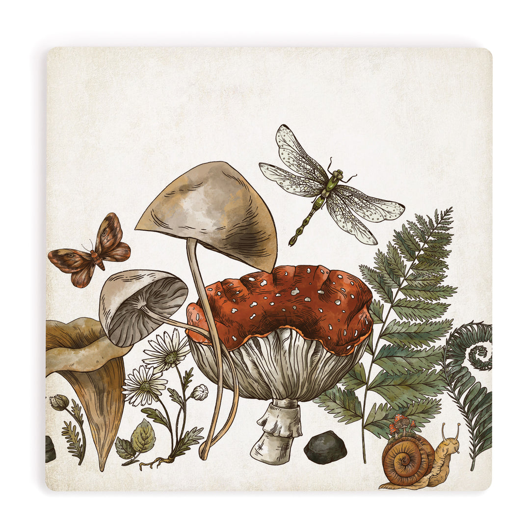 Red Mushroom Dragonfly Fern Coaster