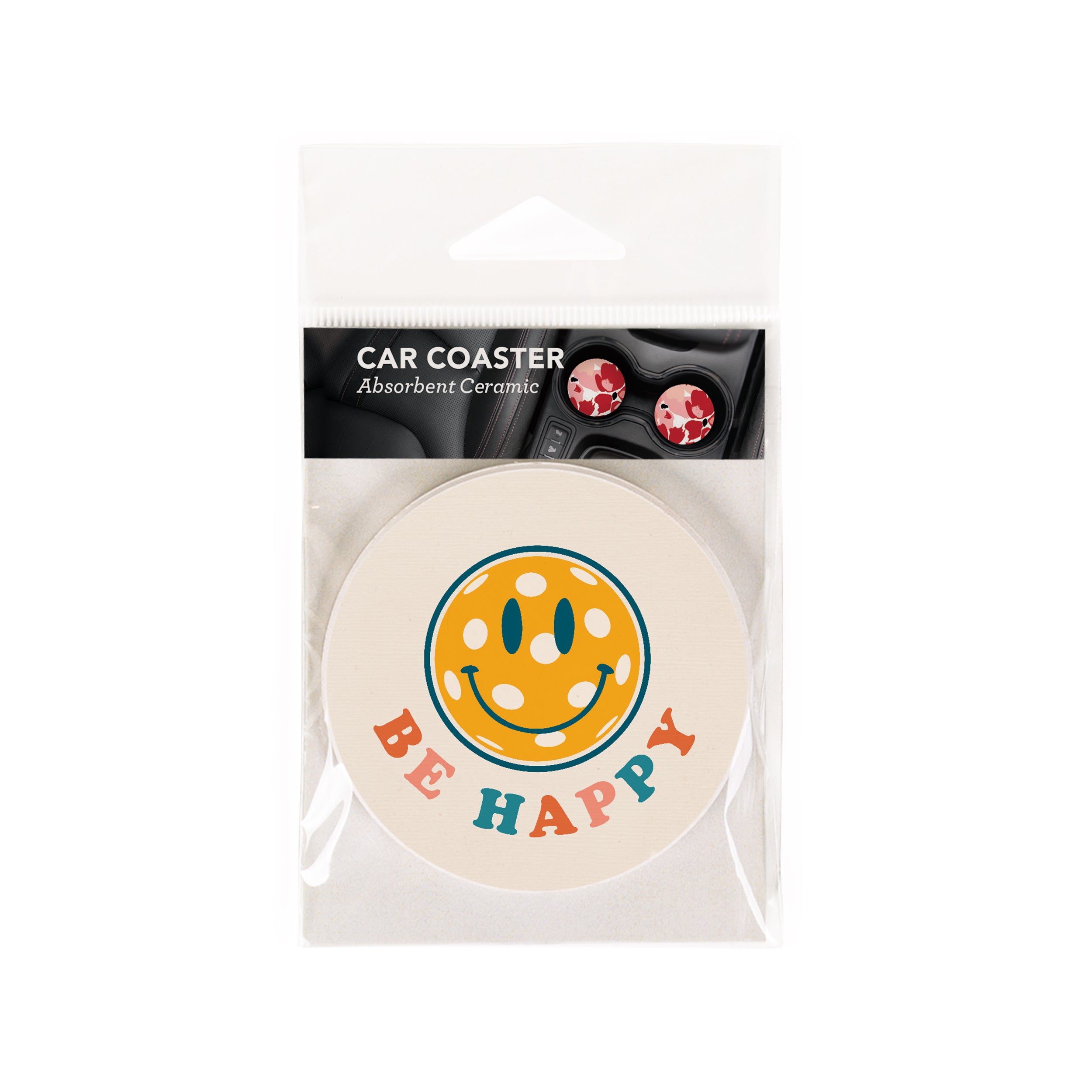 Be Happy Car Coaster Single Pack