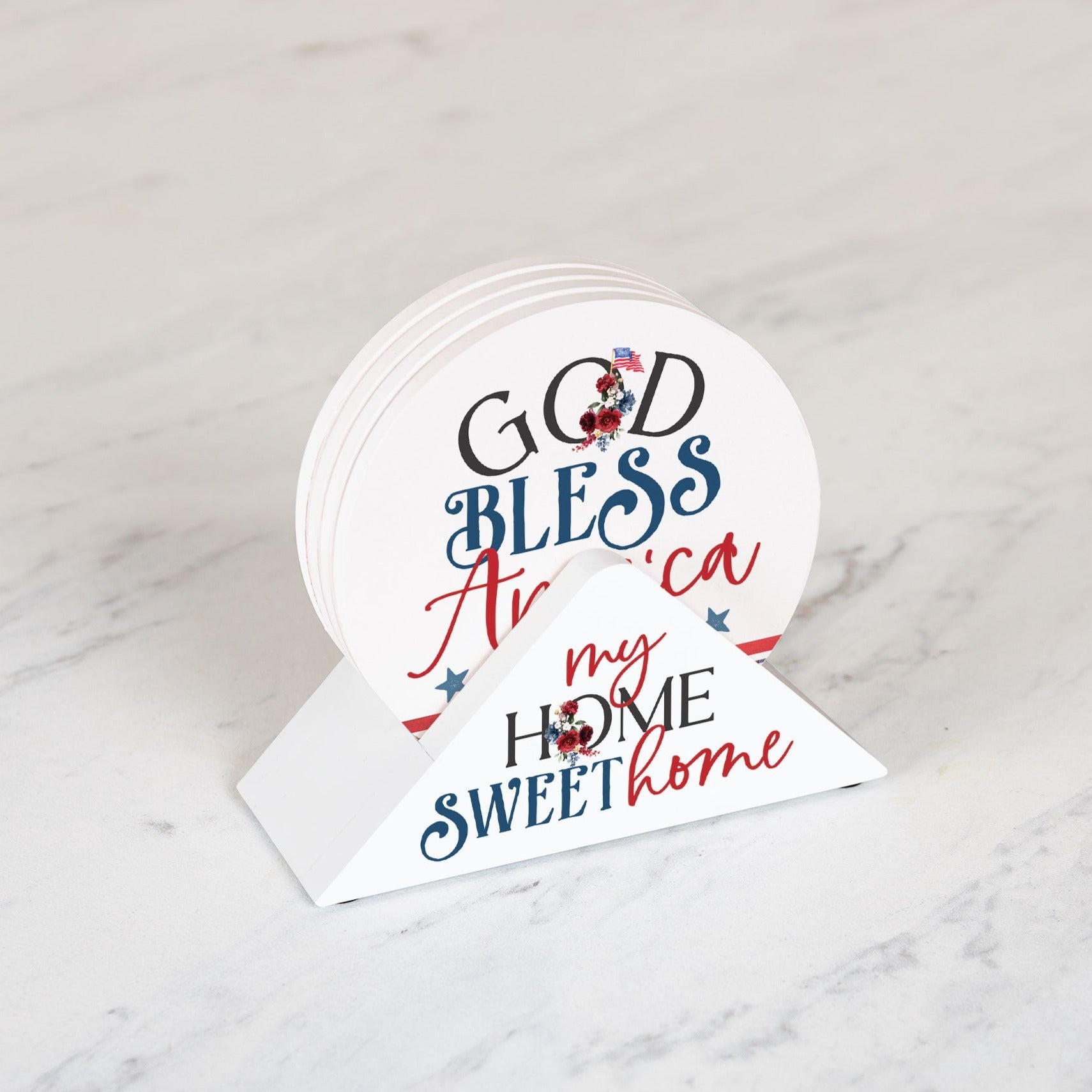 **My Home Sweet Home: God Bless America Round Coaster Set