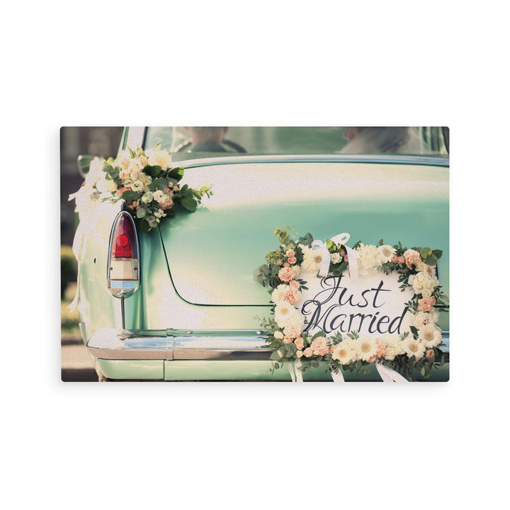 Just Married Wooden Postcard
