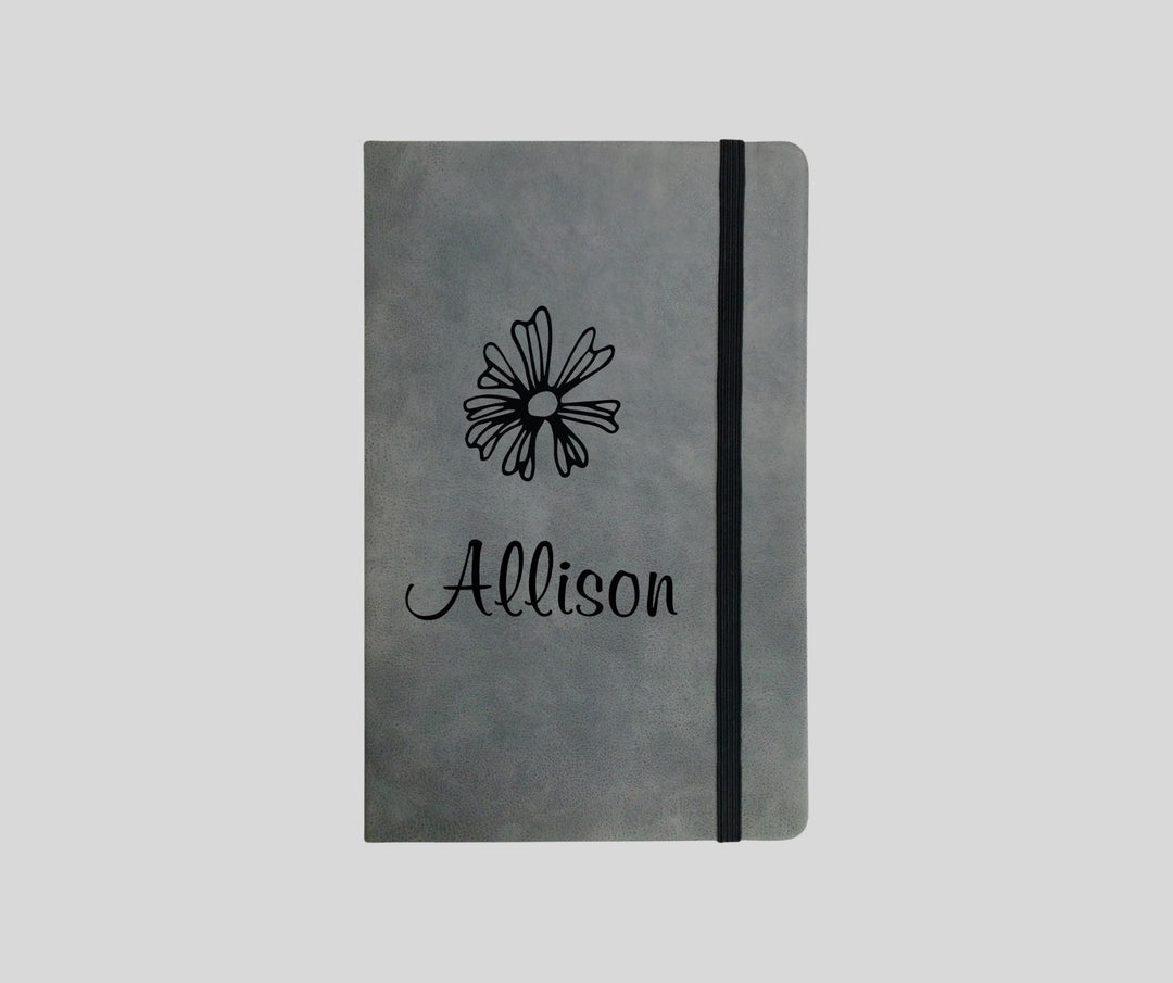 Personalized Grey Faux Leather Notebook Large A5