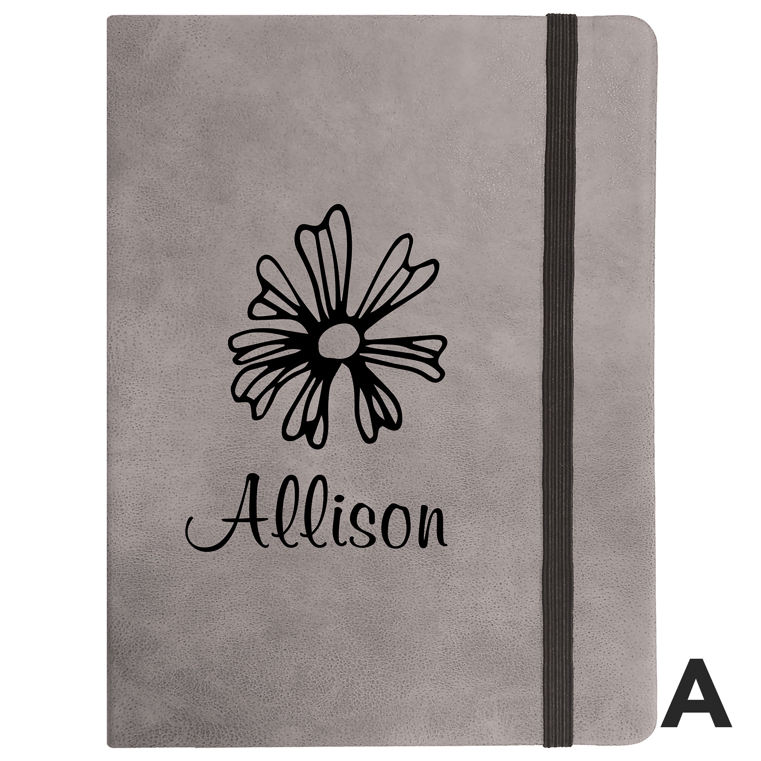 Personalized Grey Faux Leather Notebook Small A6