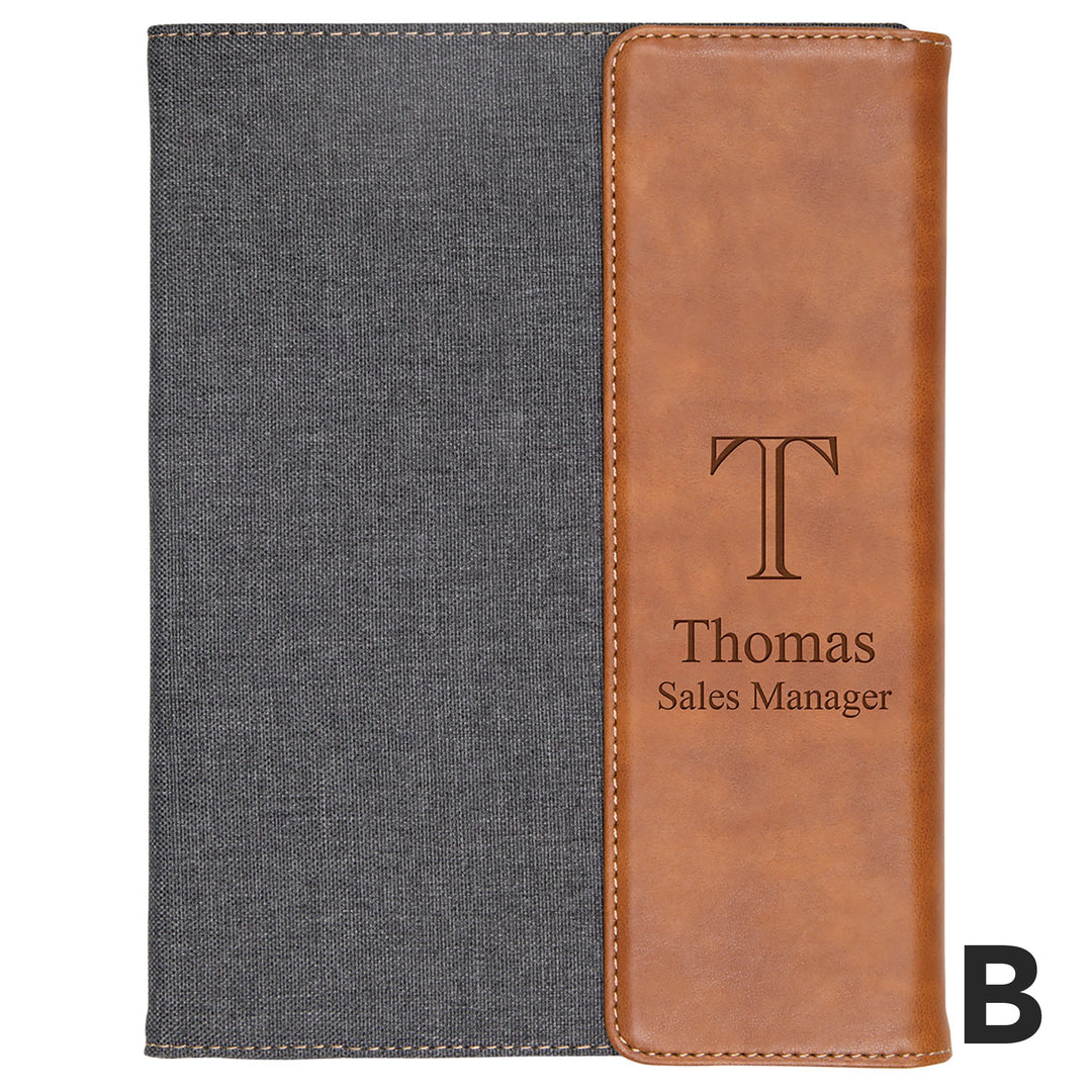 Personalized Grey & Tan Faux Leather Padfolio Small