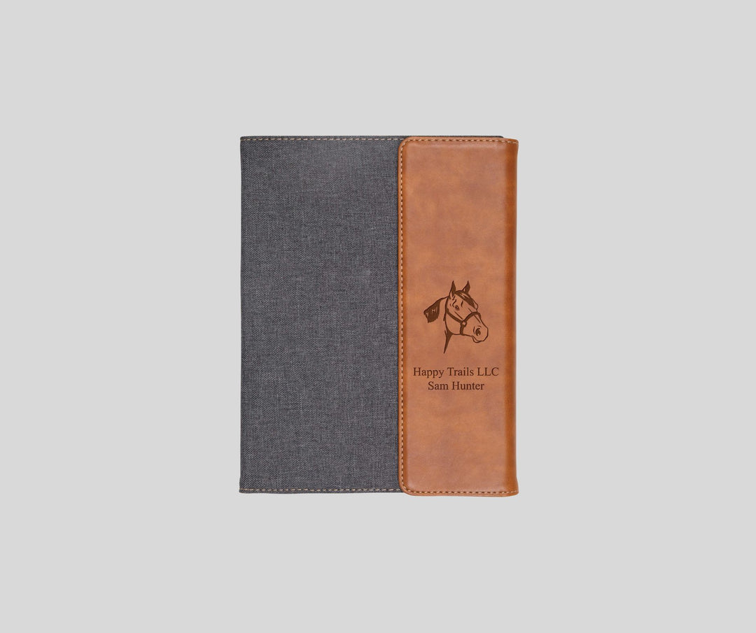 Personalized Grey & Tan Faux Leather Padfolio Small