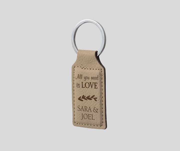 Personalized Tan Faux Leather Keychain