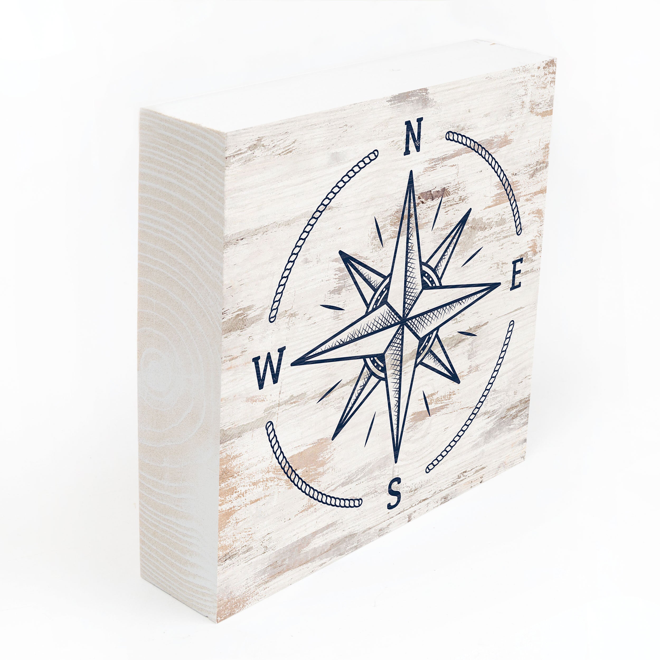 Compass Rose Wood Block Décor