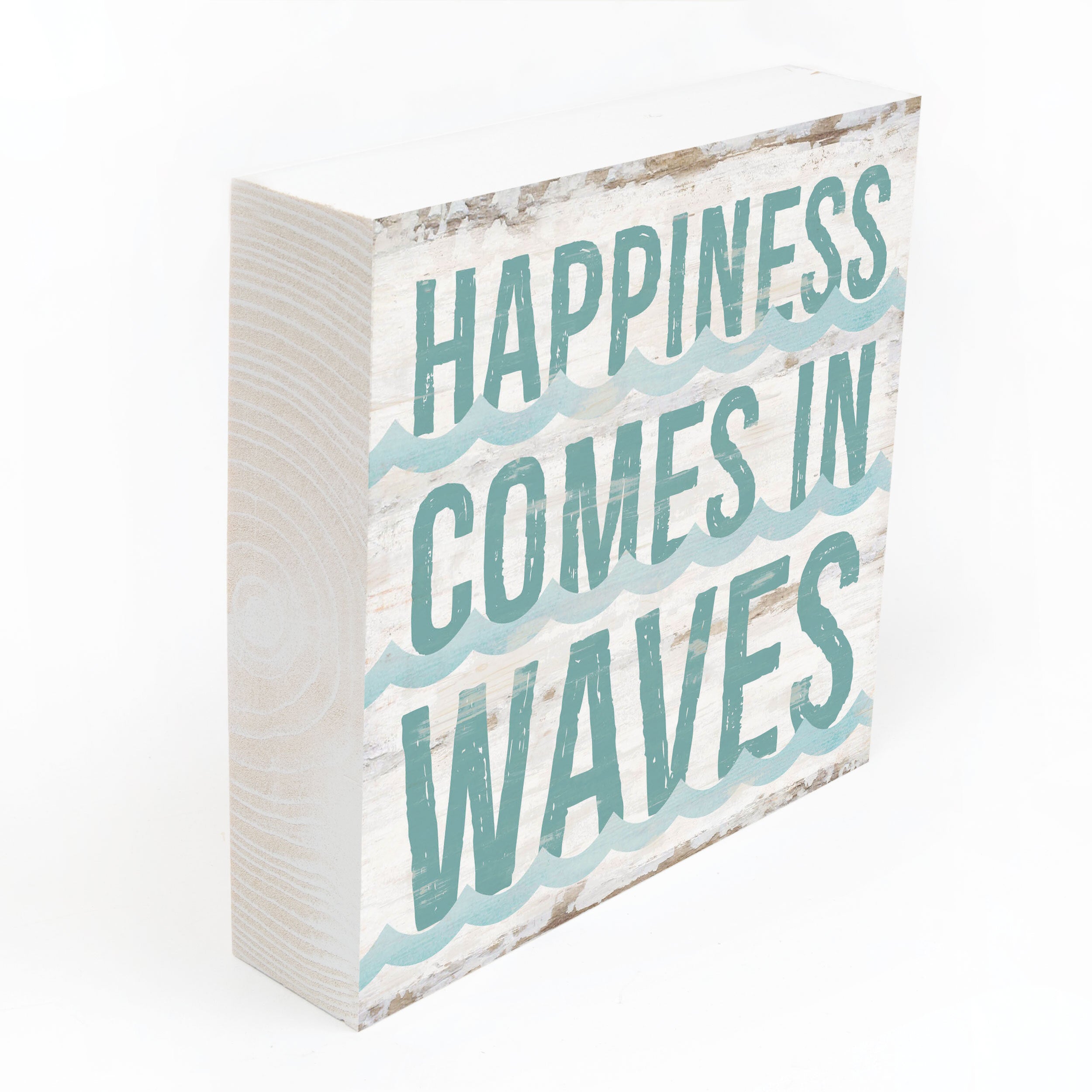 Happiness Comes In Waves Wood Block Décor