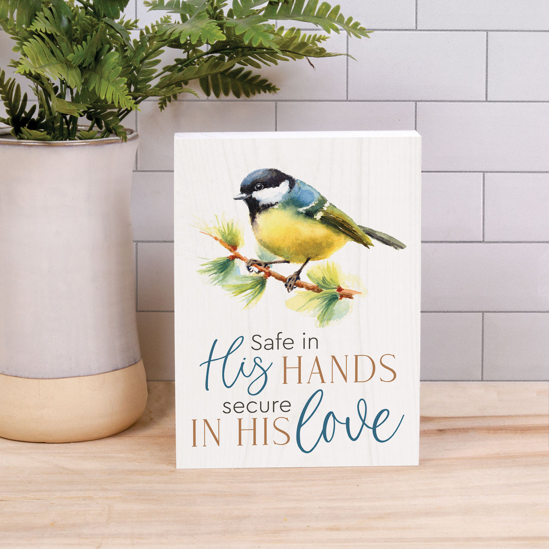 Safe In His Hands, Secure In His Love Barnhouse Bird Wood Block Décor