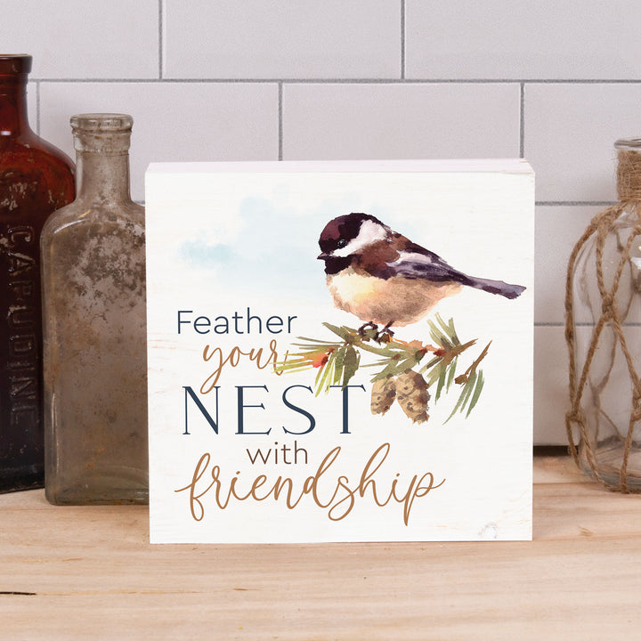 Feather Your Nest With Friendship Bird Barnhouse Wood Block Décor
