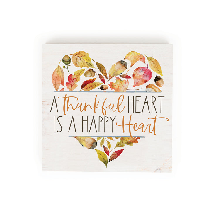 A Thankful Heart Is A Happy Heart Fall Barnhouse Wood Block Décor