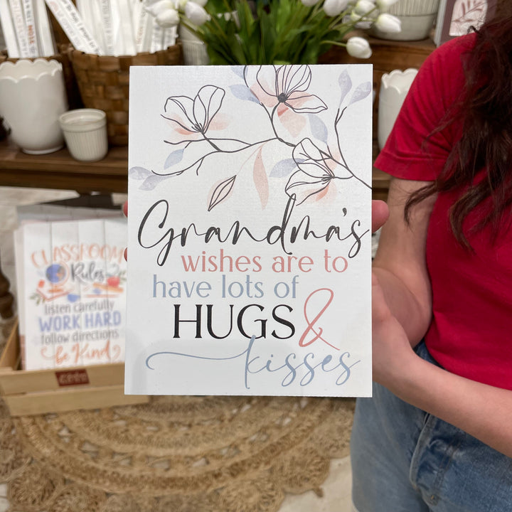 Grandma's Wishes Are To Have Lots Of Hugs Barnhouse Wood Block Décor