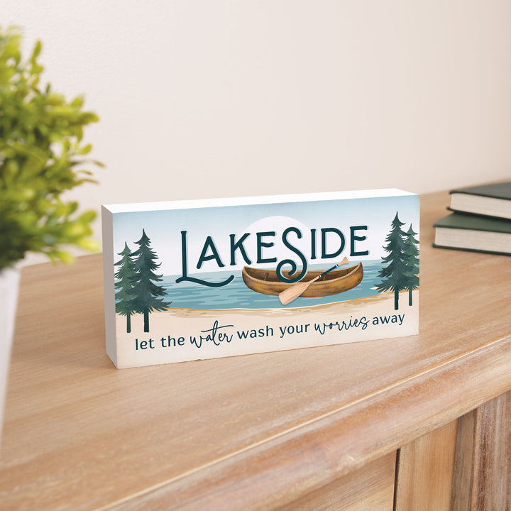 Lakeside Let The Water Wash Your Worries Away Wood Block Décor