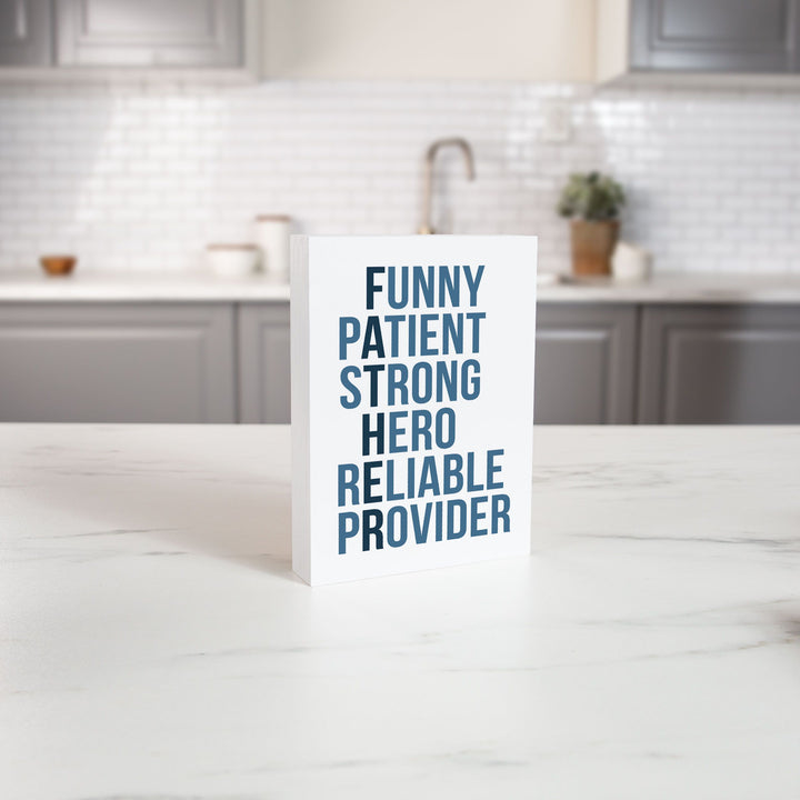 Father Funny Patient Strong Hero Reliable Provider Word Block