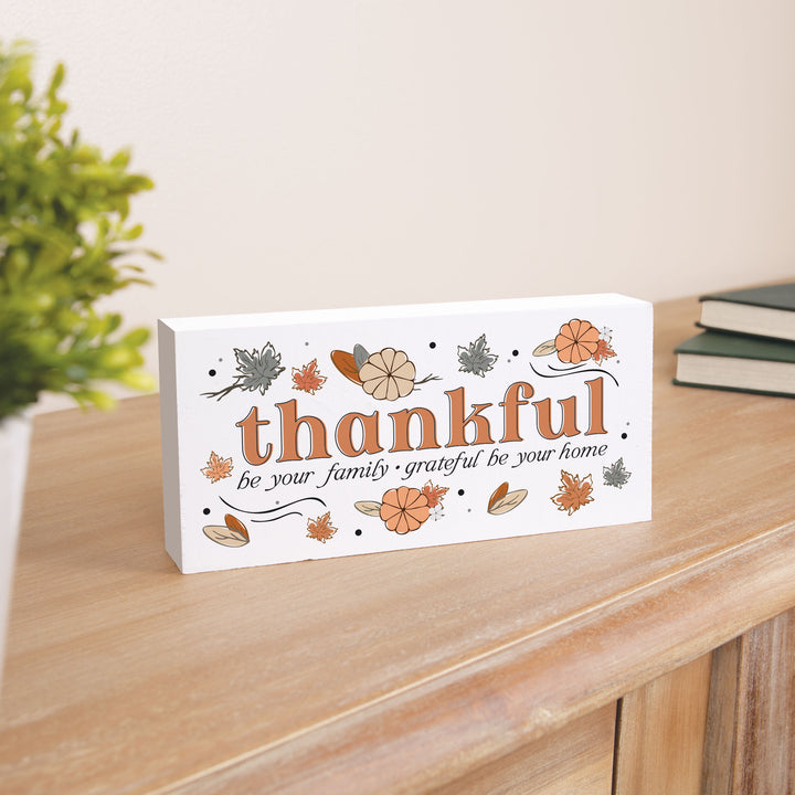 Thankful Be Your Family Grateful Be Your Home Wood Block Décor