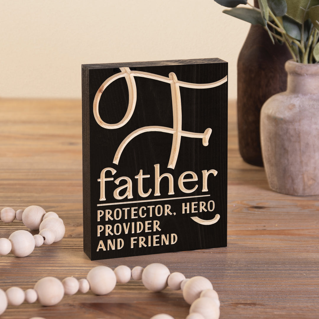 F Father Protector Provider Hero And Friend Word Block