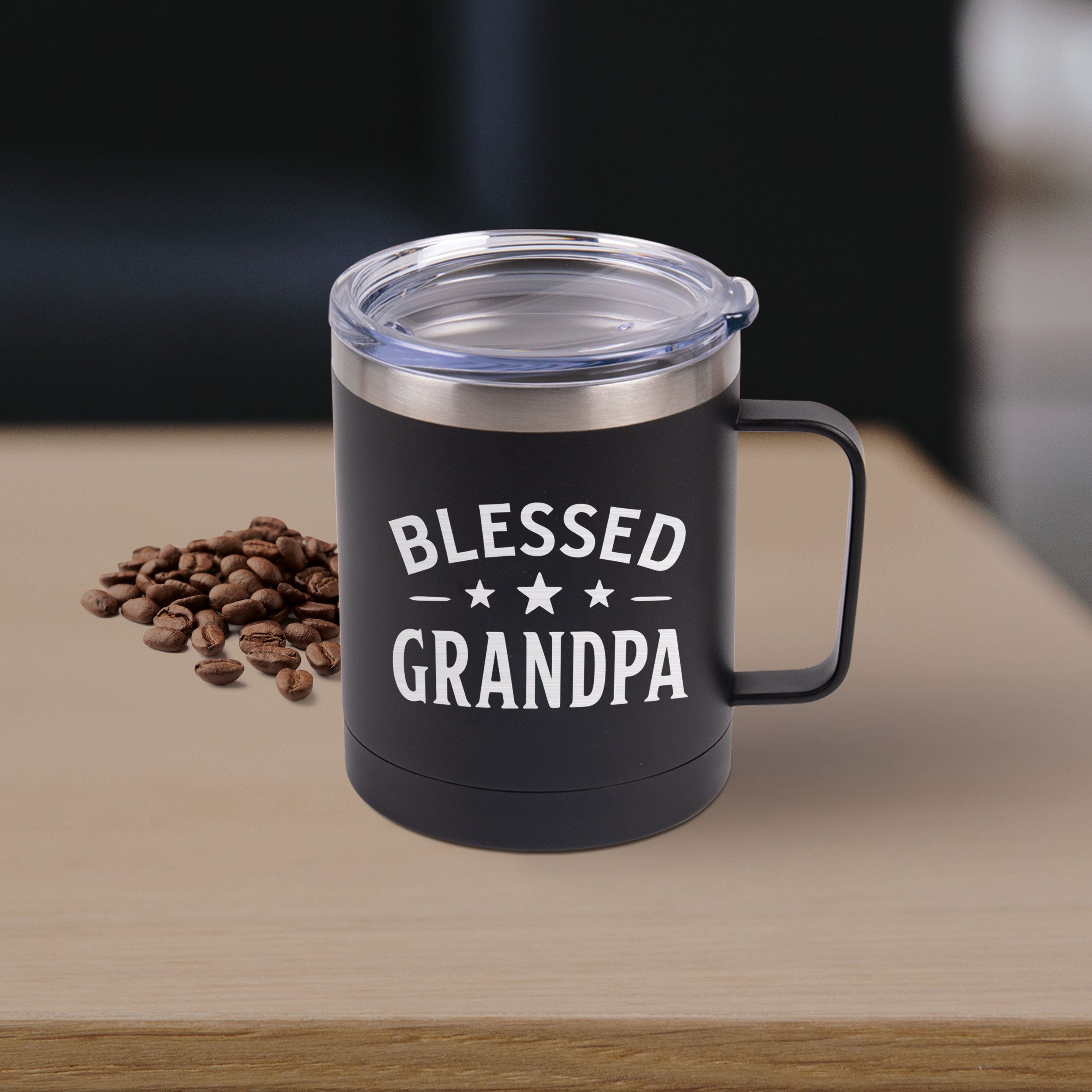 Blessed Grandpa Black Tumbler With Handle 12Oz.