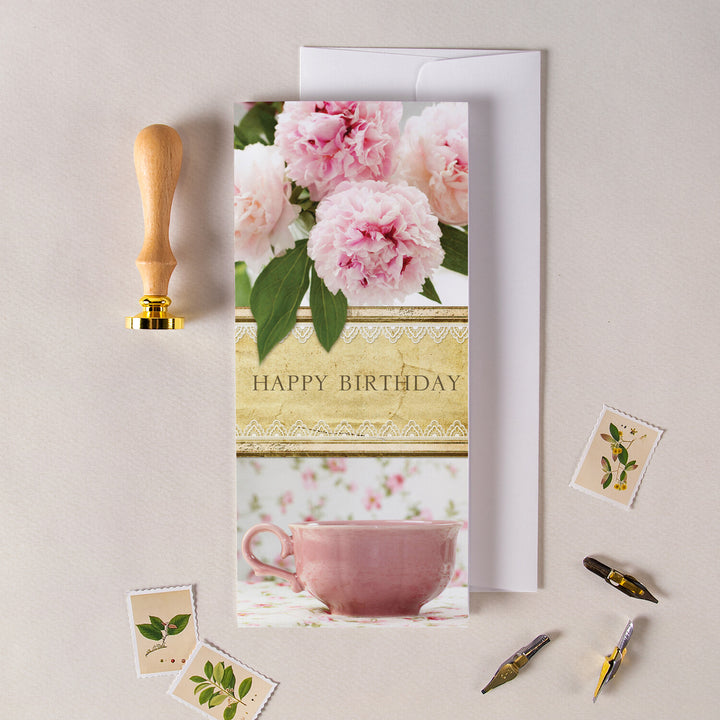 Pink Tea Birthday Greeting Card