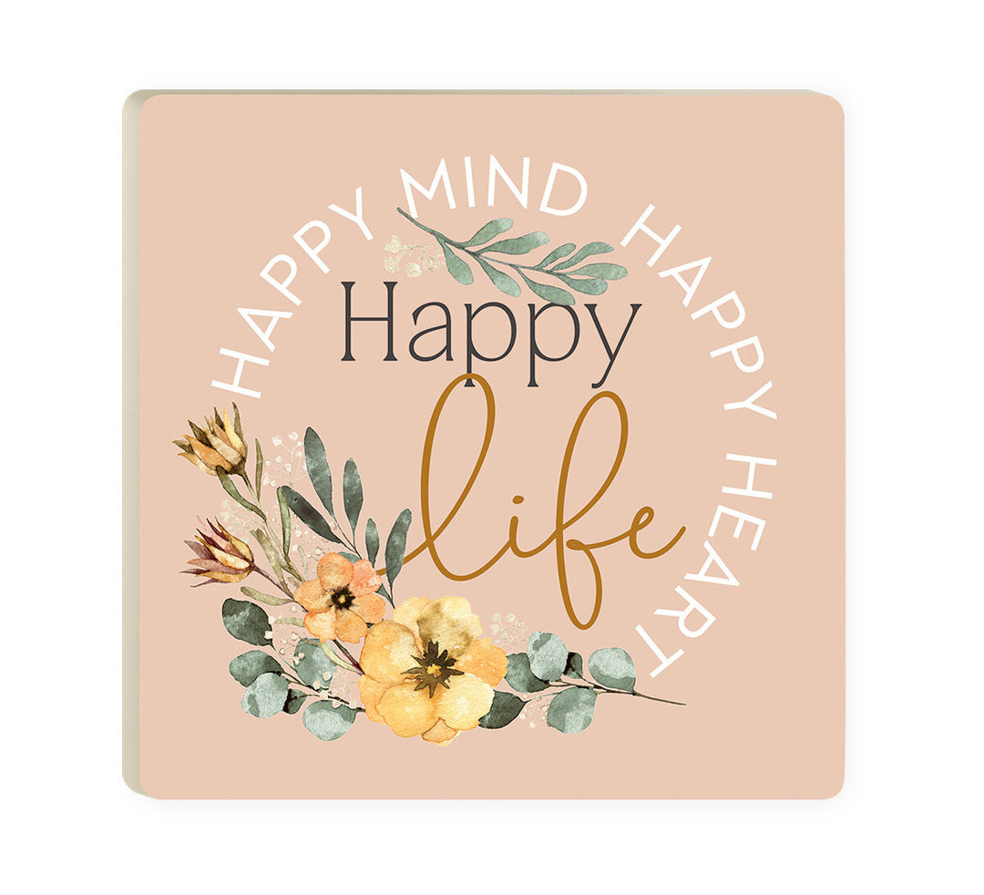 Happy Mind Happy Heart Happy Life Ceramic Coaster