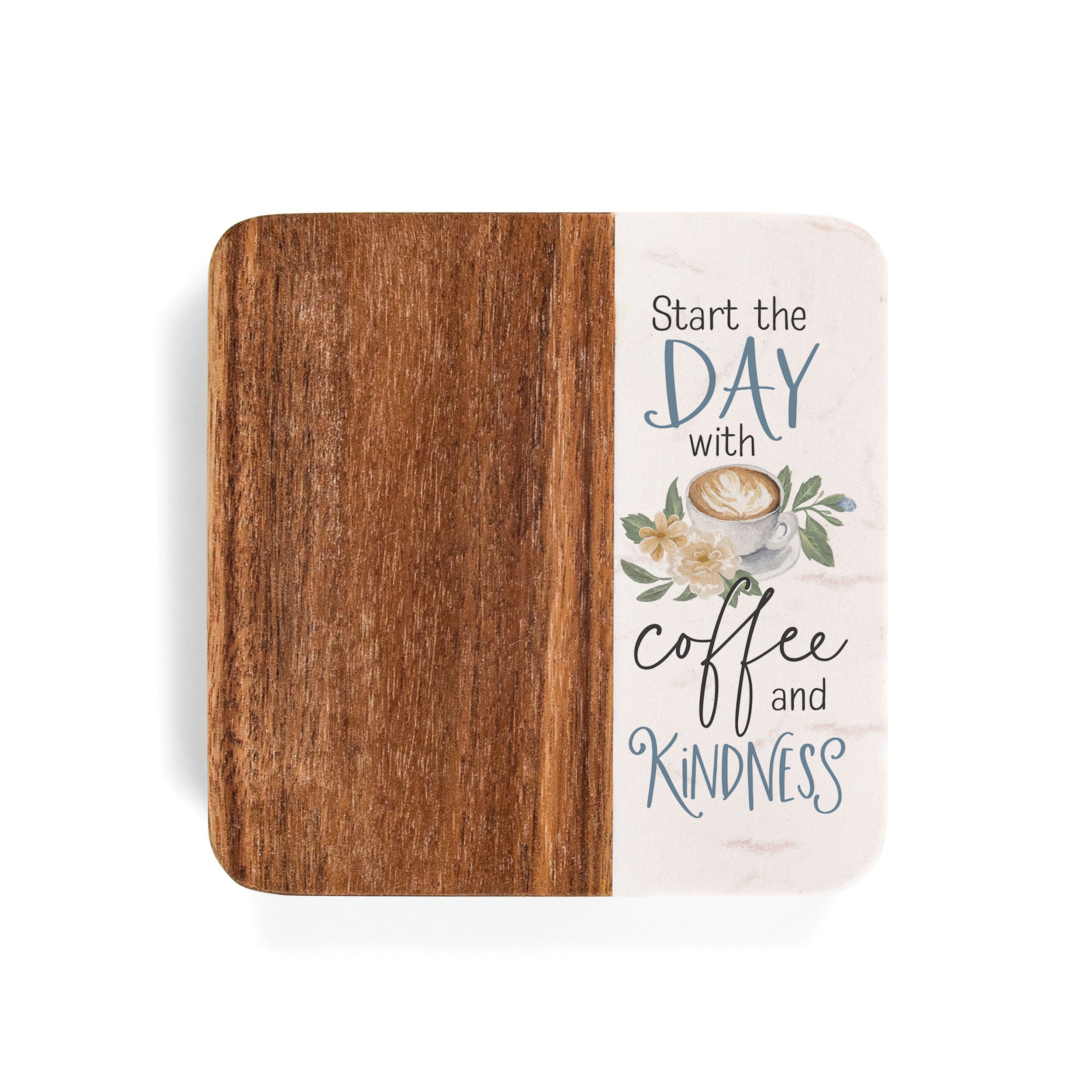 Start Each Day With Coffee & Kindness Acacia Coaster 4-Pack