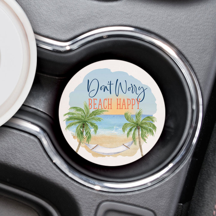 Don't Worry Beach Happy Car Coaster