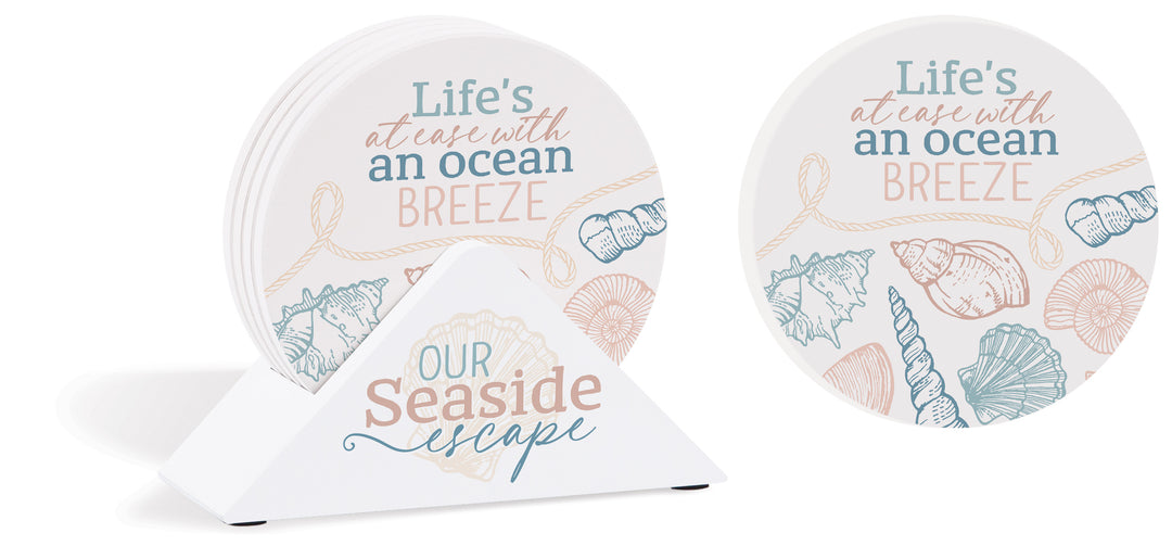 Our Seaside Escape: Life's At Ease With An Ocean Breeze Round Coaster Set