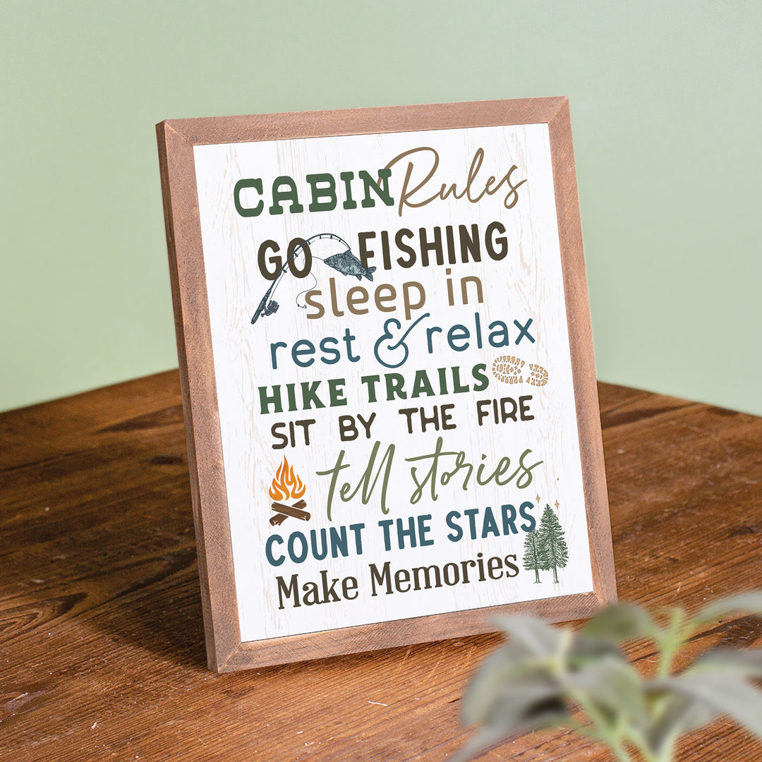 Cabin Rules Framed Art with Easel
