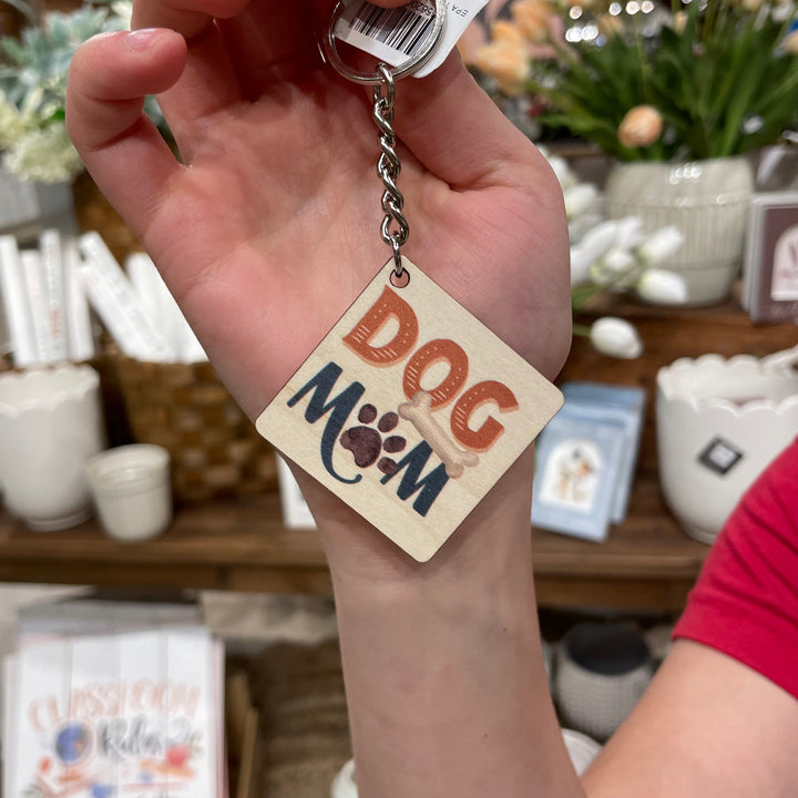 Dog Mom Maple Veneer Keychain