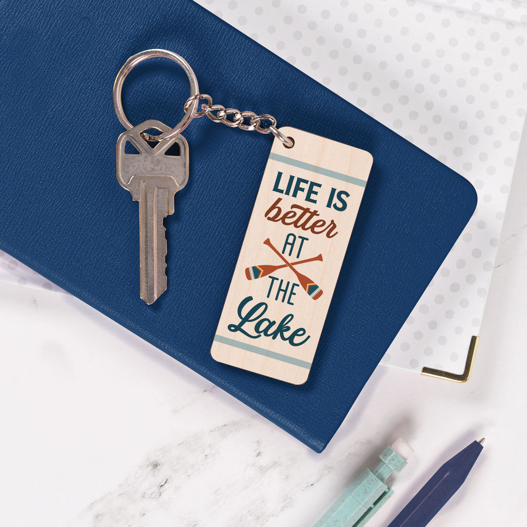 Life Is Better At The Lake Maple Veneer Keychain