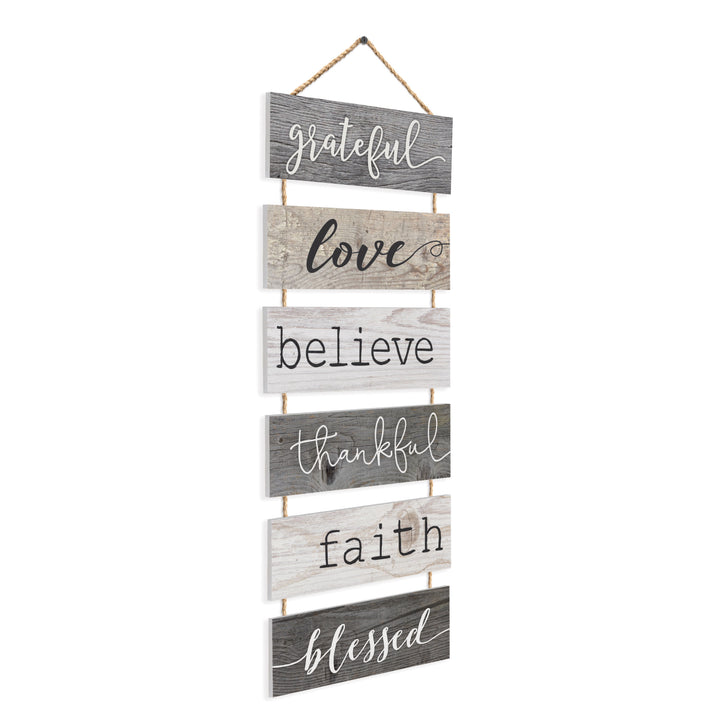 Grateful, Love Believe, Thankful, Faith, Blessed Stacked Hanging Sign