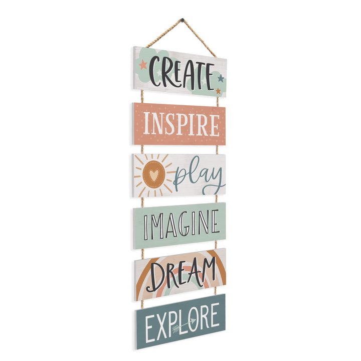 Create, Inspire, Play, Imagine, Dream, Explore Stacked Hanging Sign