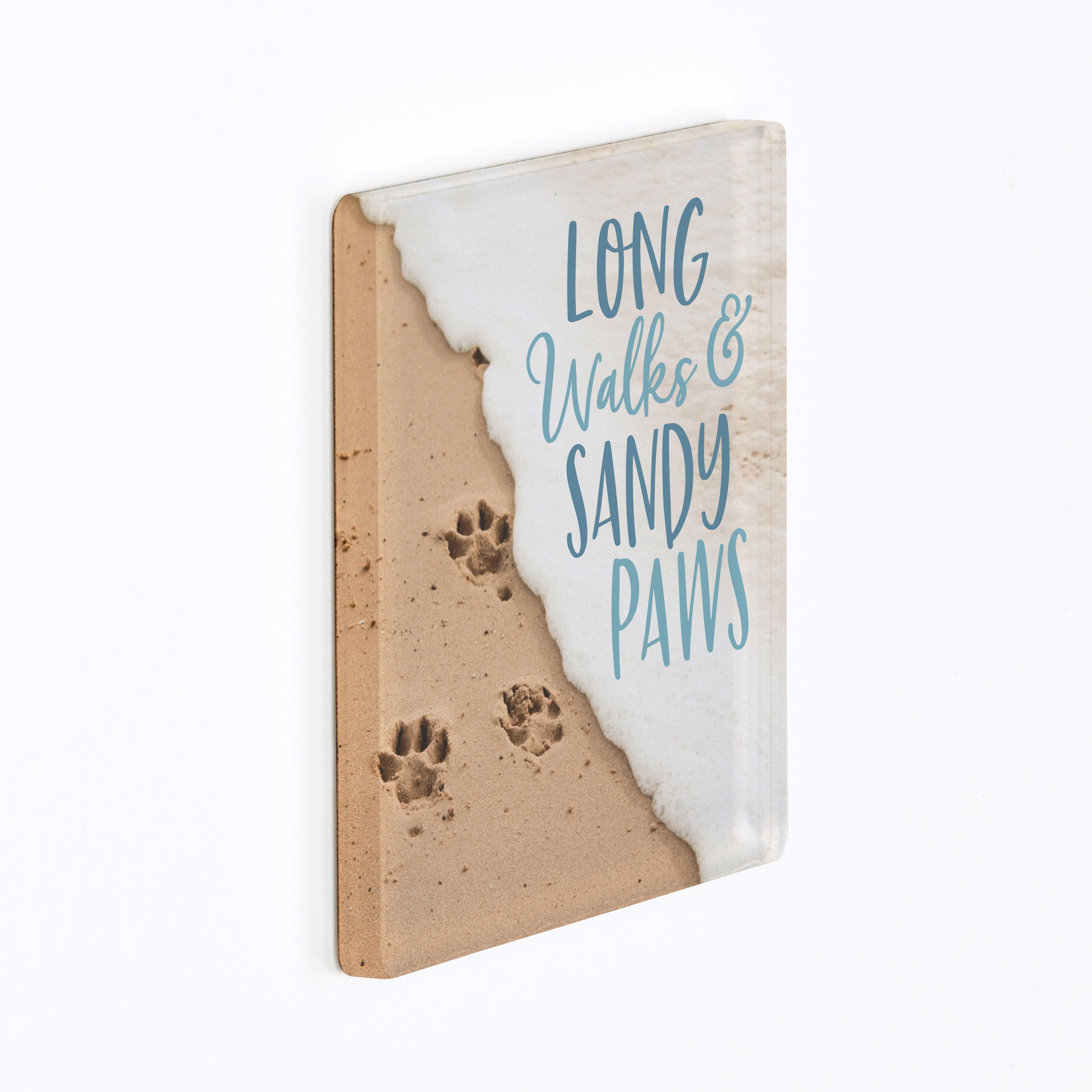 Long Walks And Sandy Paws Acrylic Square Magnet