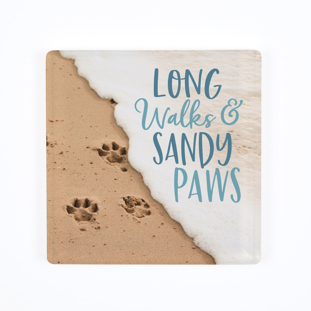 Long Walks And Sandy Paws Acrylic Square Magnet