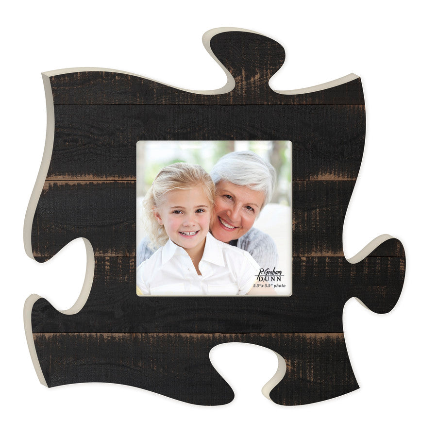 Black Faux Wood Puzzle Piece Photo Frame (5.5x5.5 Photo)