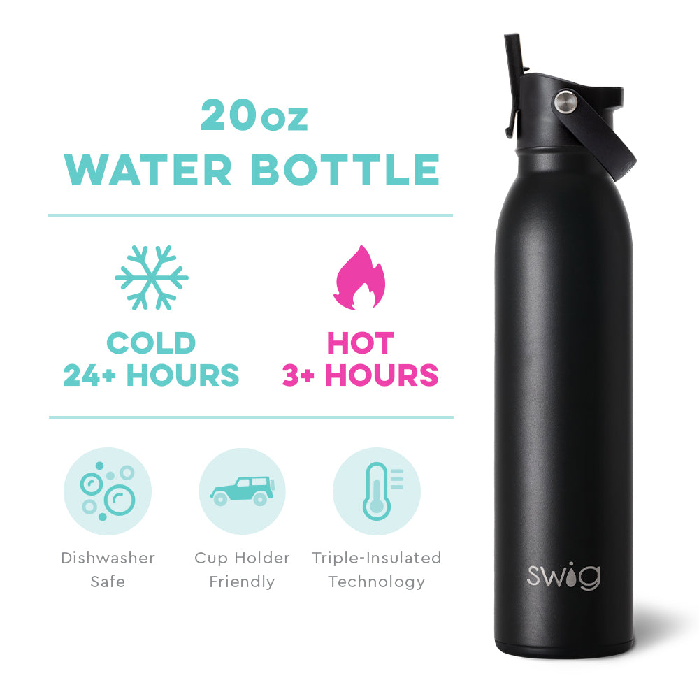 Personalized Swig Black Flip + Sip Water Bottle (20oz)