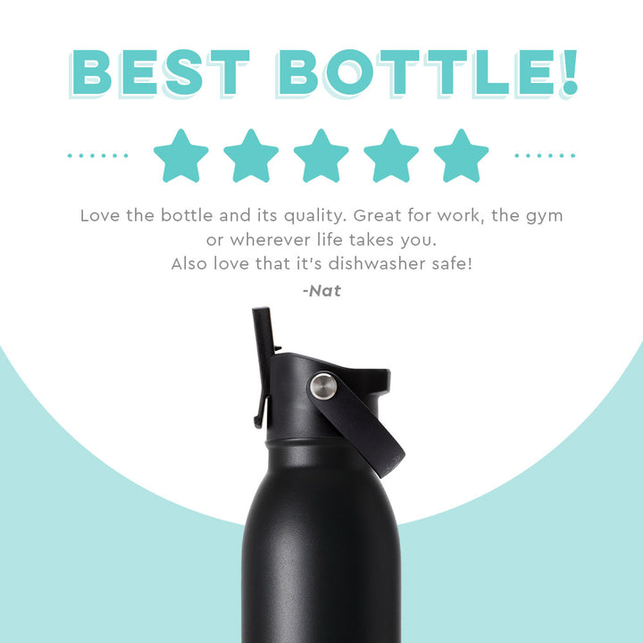 Personalized Swig Black Flip + Sip Water Bottle (20oz)