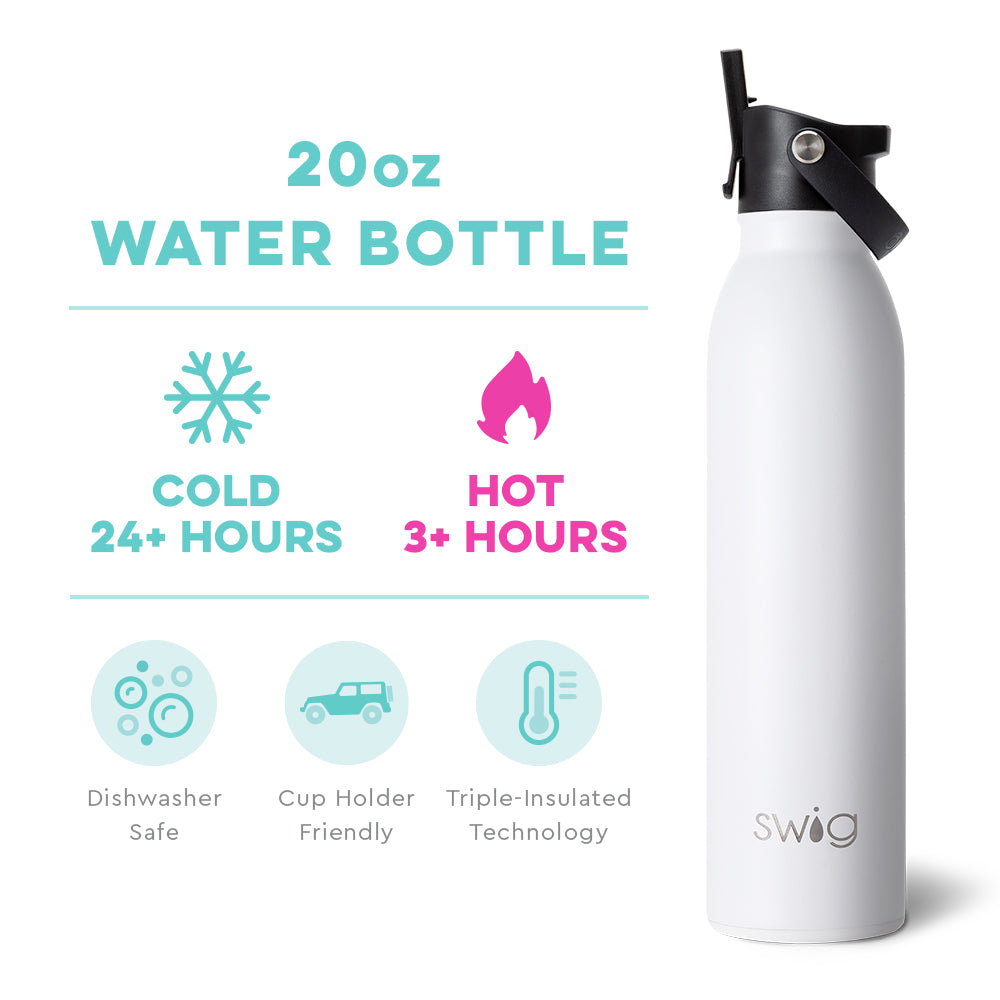Personalized Swig White Flip + Sip Water Bottle (20oz)