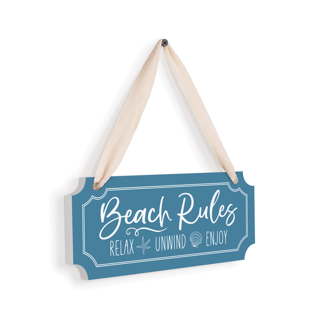 Beach Rules Relax Unwind Enjoy Ornate Hanging Sign