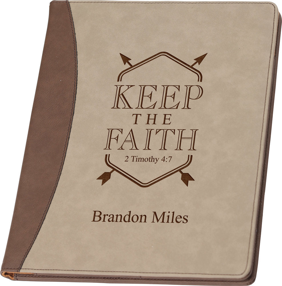 Personalized Brown & Tan Faux Leather Padfolio