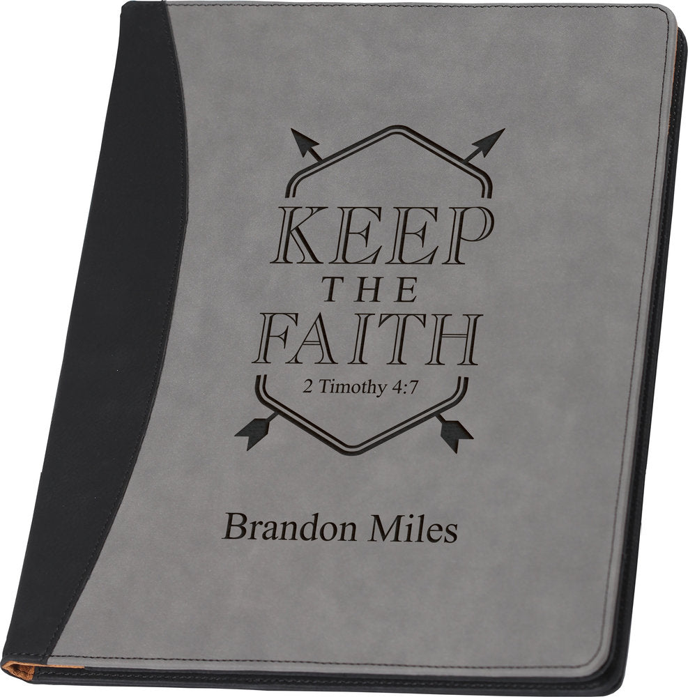 Personalized Black & Grey Faux Leather Padfolio