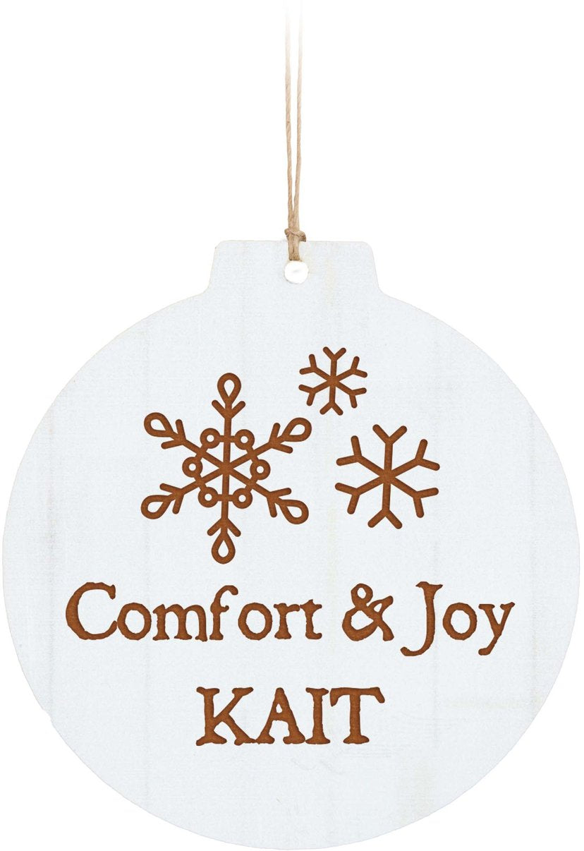 Personalized White Faux Wood Ornament