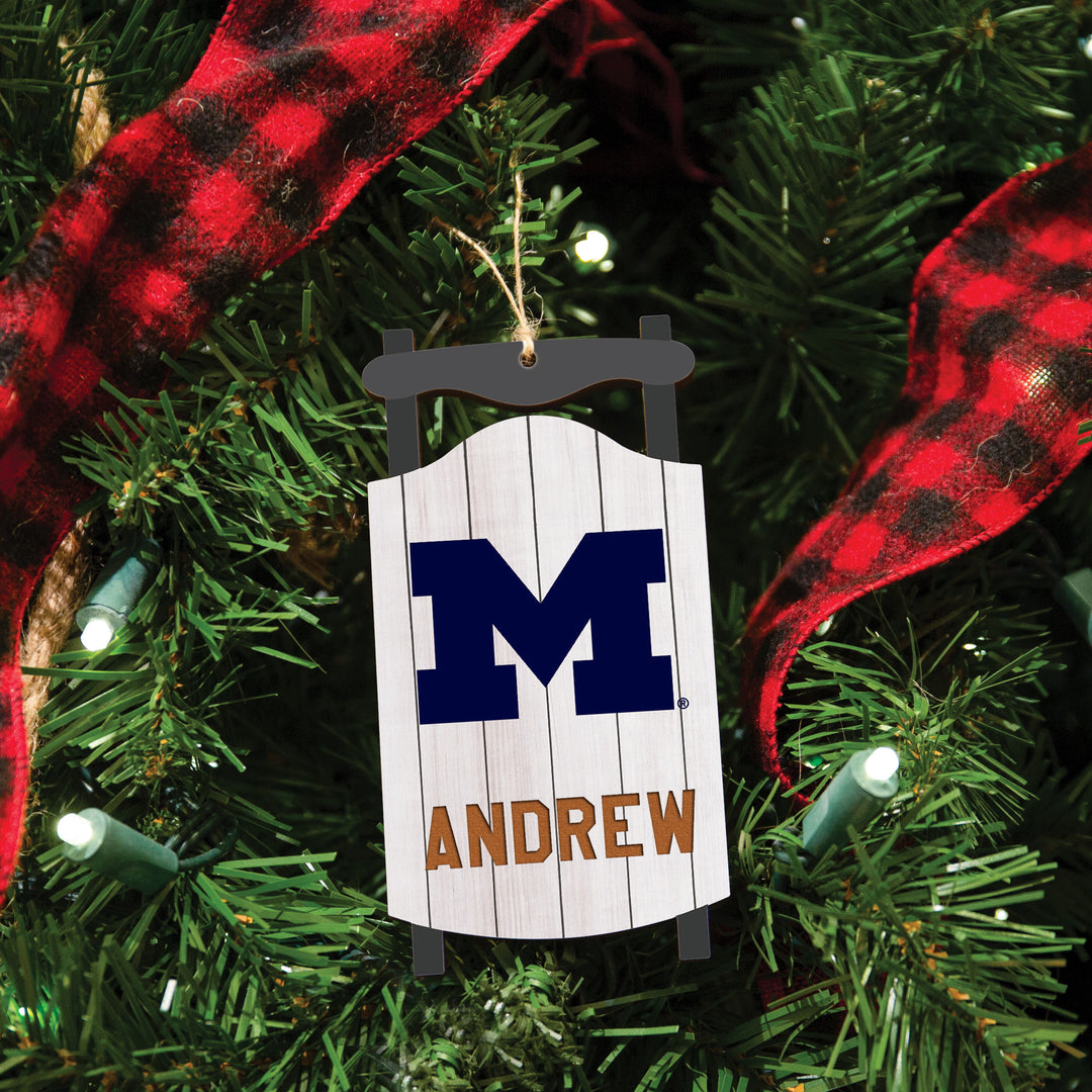 Personalized Michigan Wolverines Sled Ornament